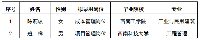 【內(nèi)部選聘】關于綿投集團成本管理崗位、項目管理崗位公開擬錄用人選公示.docx